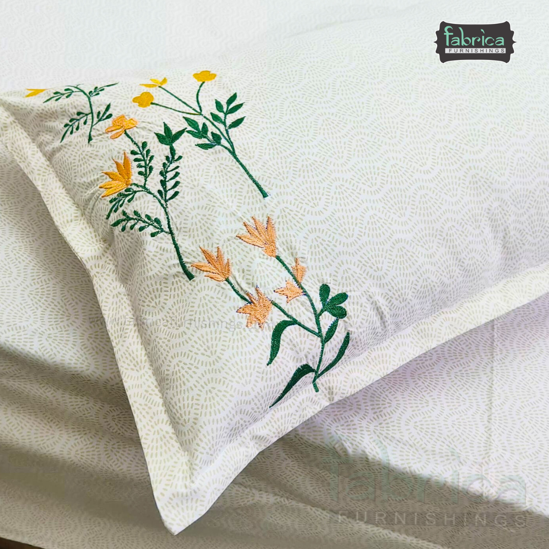 Kasturi Designer Pure Cotton Embroidered king Size Bedsheet