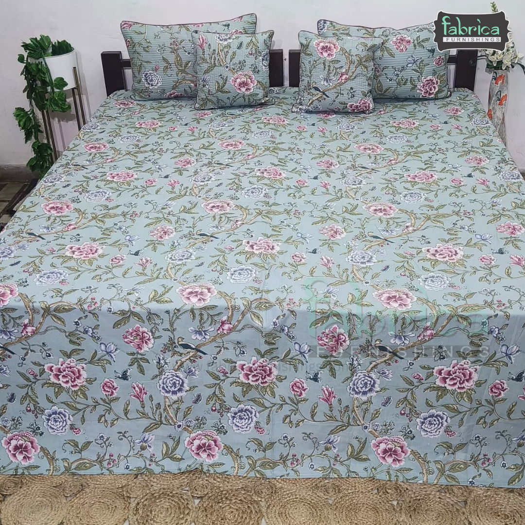 Anokhi Printed Quilted 5 Pcs King Size Bedsheet Set
