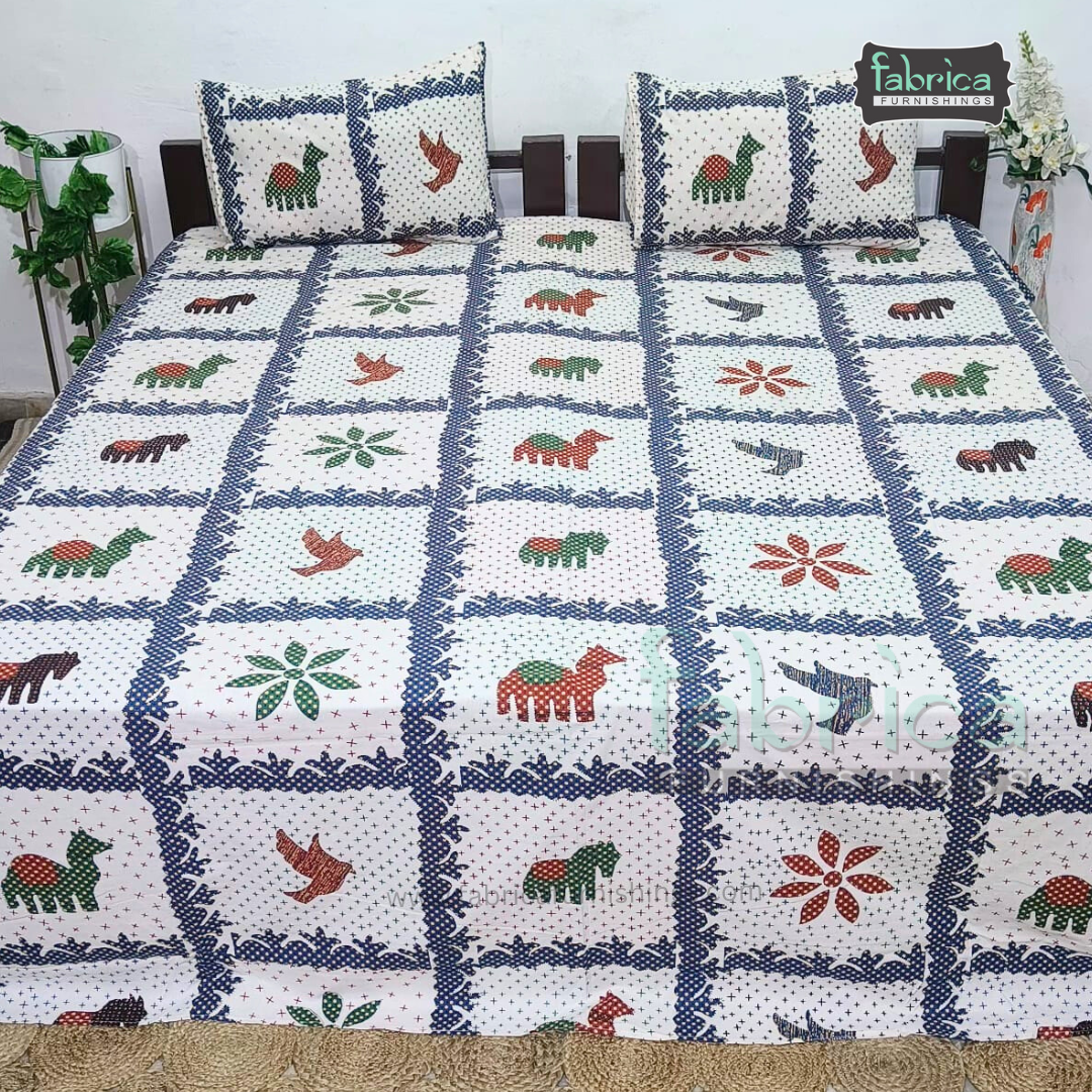 Gujri Traditional  print pure cotton King Size Bedsheet