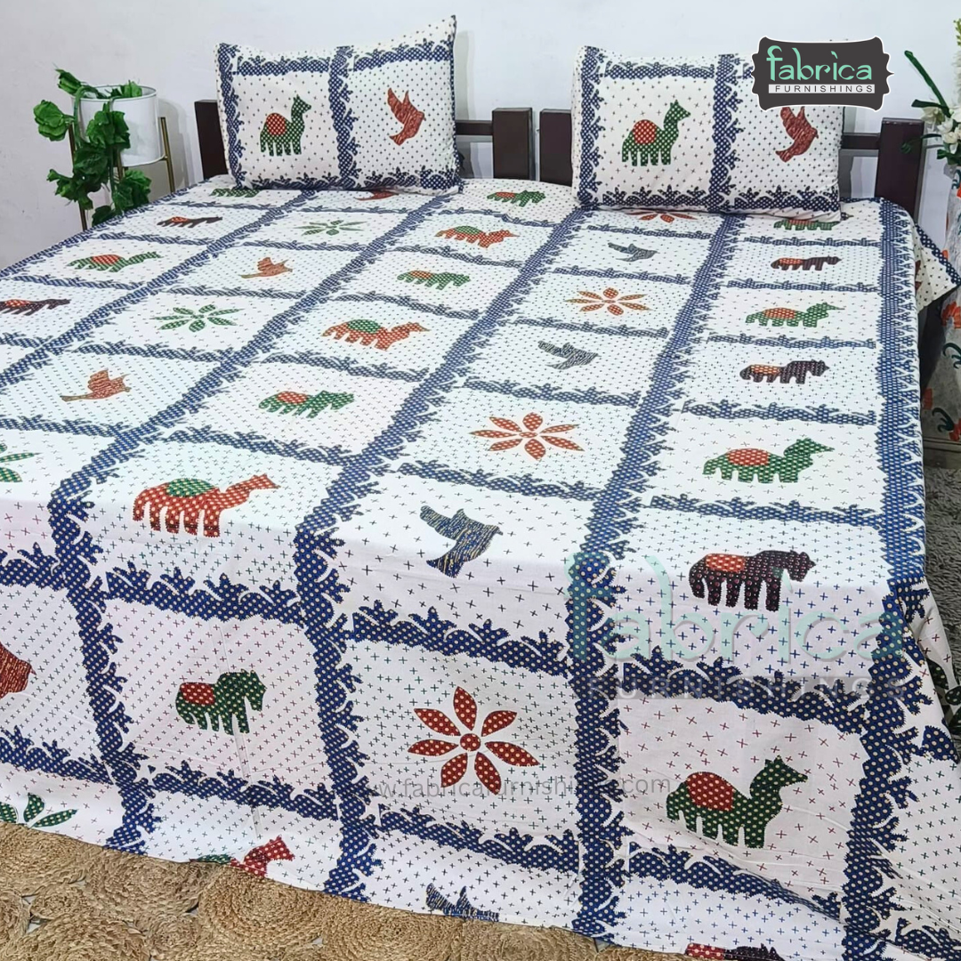 Gujri Traditional  print pure cotton King Size Bedsheet