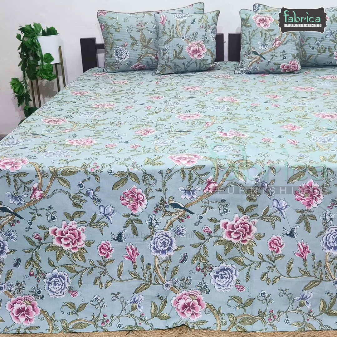 Anokhi Printed Quilted 5 Pcs King Size Bedsheet Set
