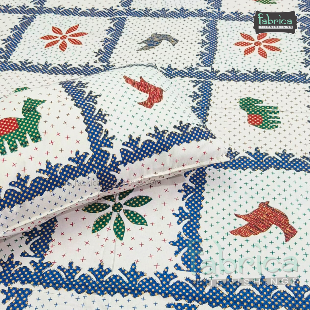 Gujri Traditional  print pure cotton King Size Bedsheet