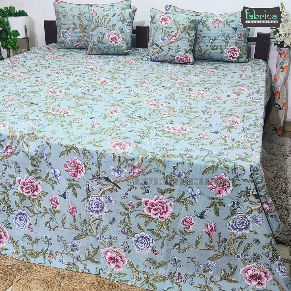 Anokhi Printed Quilted 5 Pcs King Size Bedsheet Set