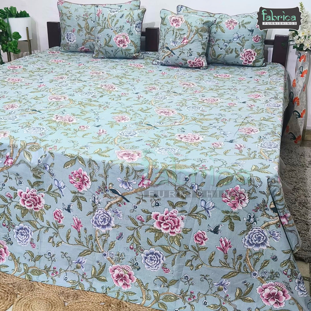 Anokhi Printed Quilted 5 Pcs King Size Bedsheet Set