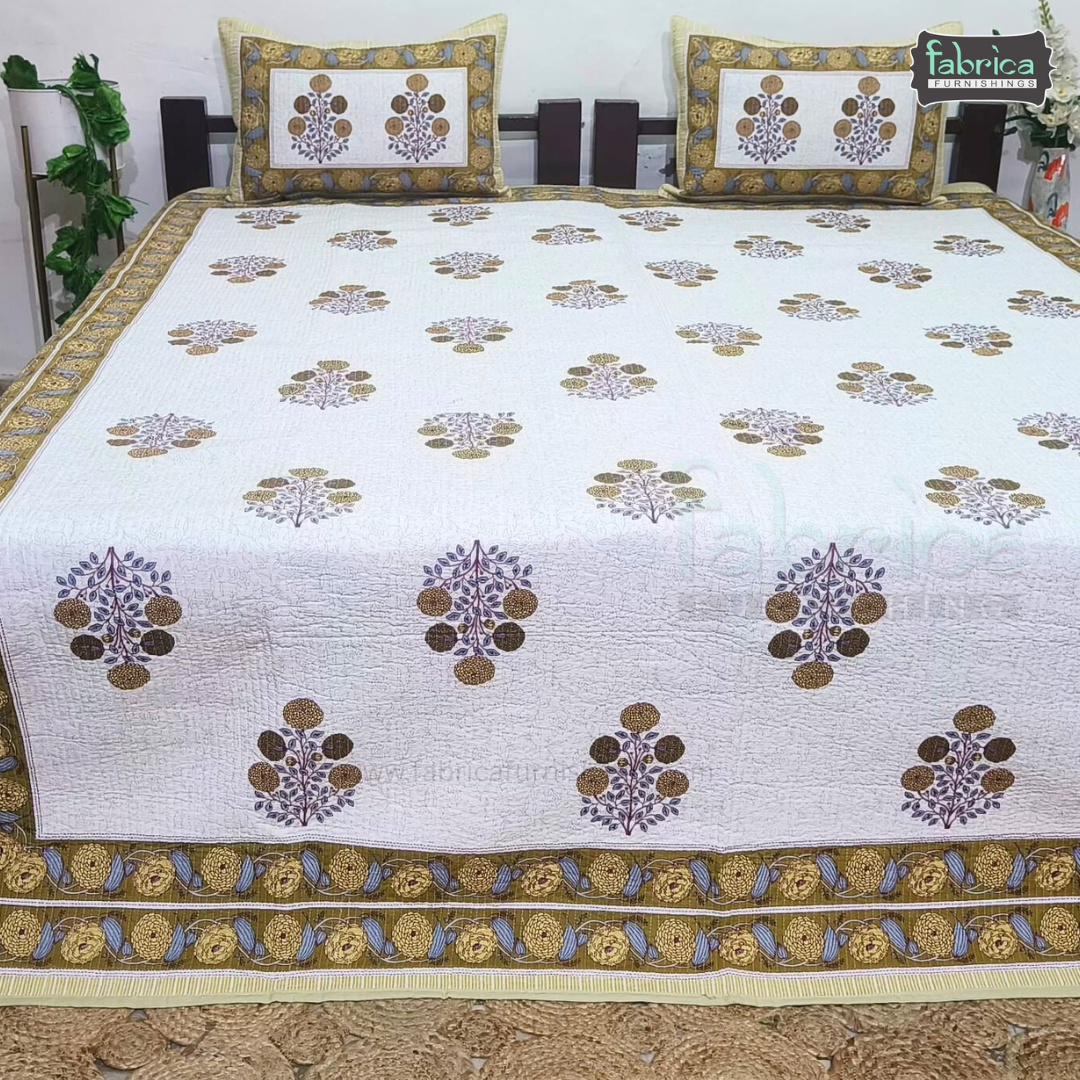 Rajwada Handblock Quilted Reversible Pure Cotton Bedcover