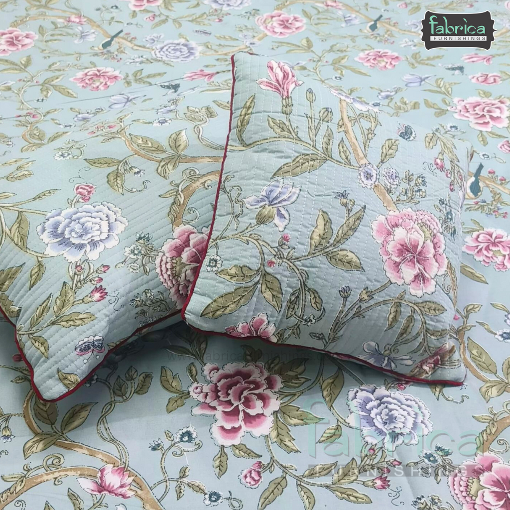 Anokhi Printed Quilted 5 Pcs King Size Bedsheet Set