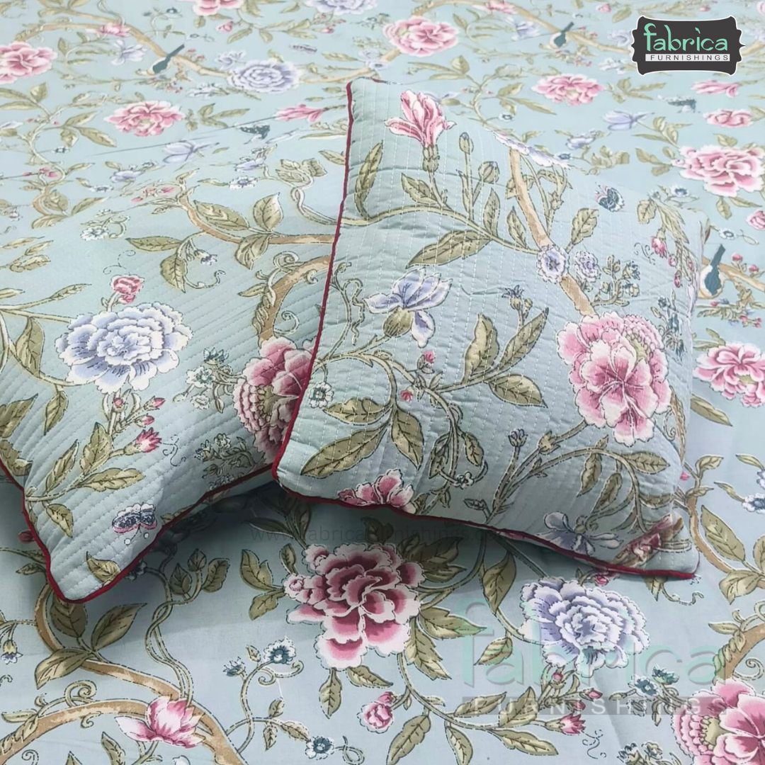 Anokhi Printed Quilted 5 Pcs King Size Bedsheet Set