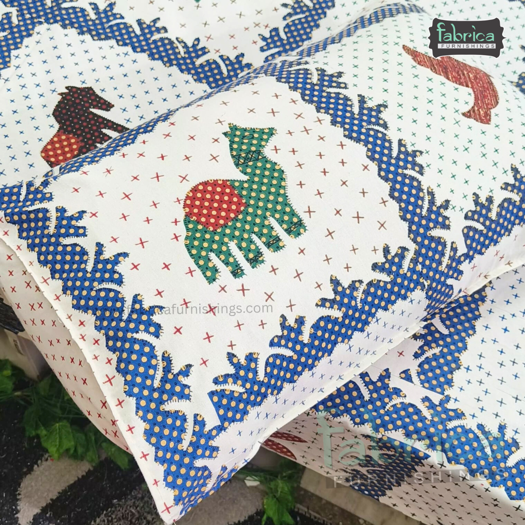 Gujri Traditional  print pure cotton King Size Bedsheet