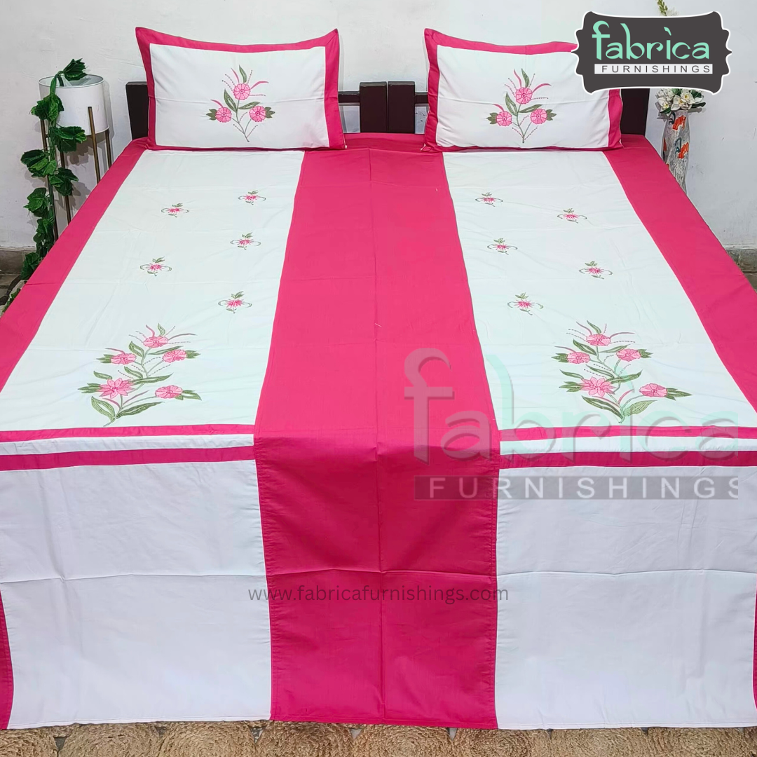 Dreamy Decor Pure Cotton King Size Embroidered Bedsheet