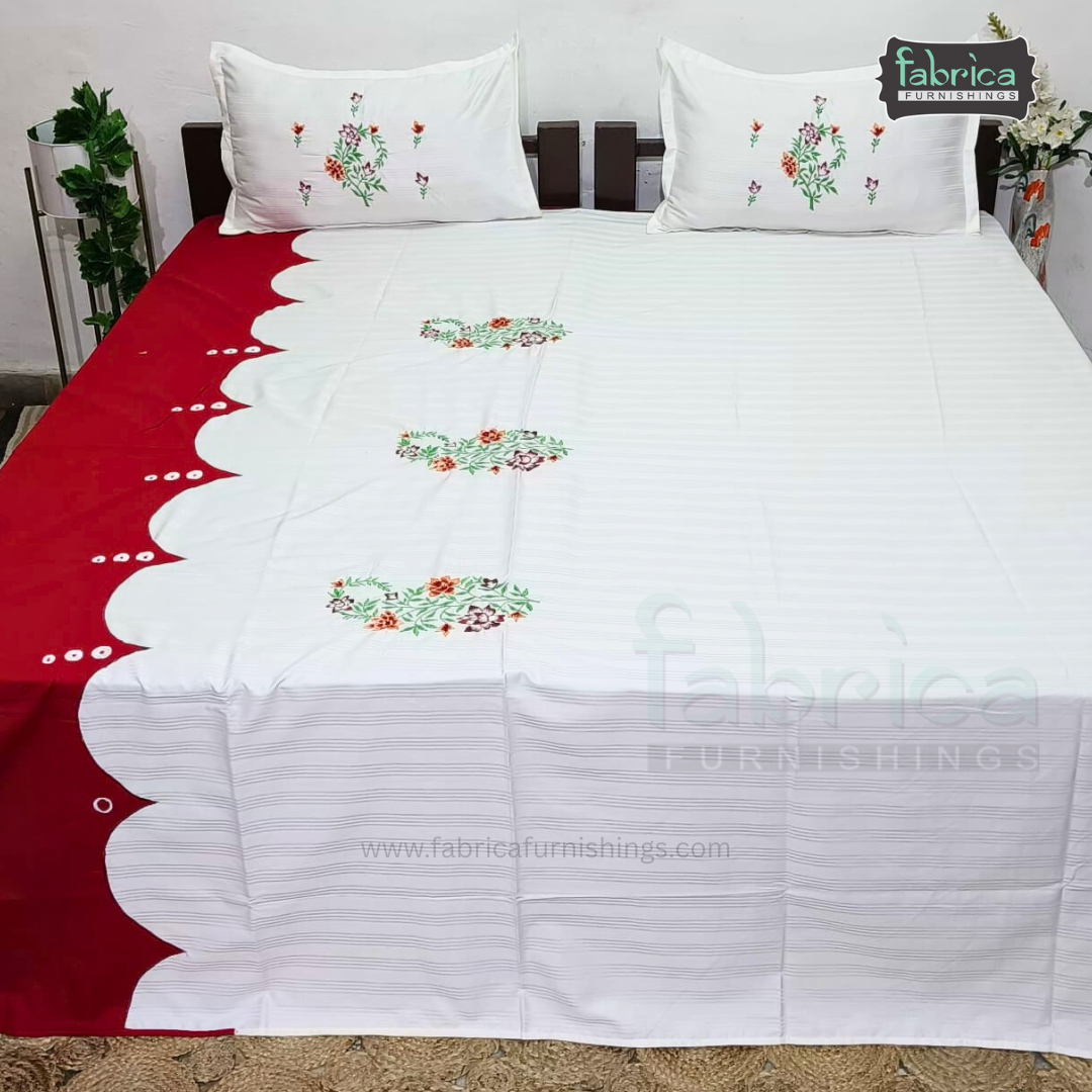 Kasturi Designer Pure Cotton Embroidered king Size Bedsheet