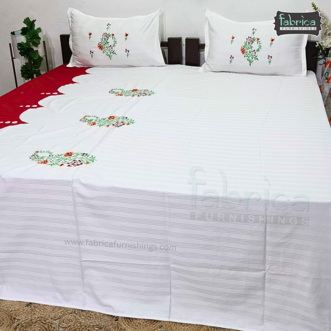 Kasturi Designer Pure Cotton Embroidered king Size Bedsheet