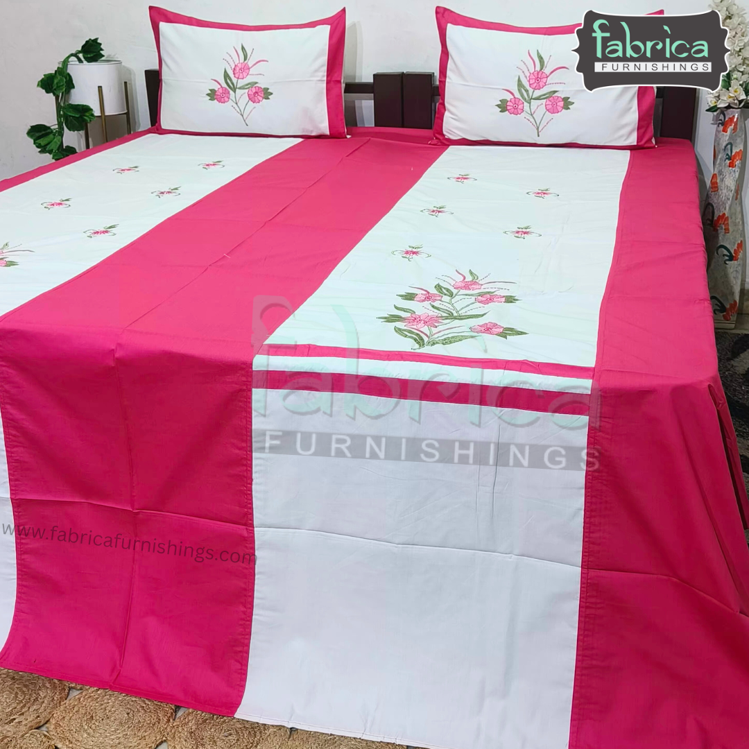 Dreamy Decor Pure Cotton King Size Embroidered Bedsheet