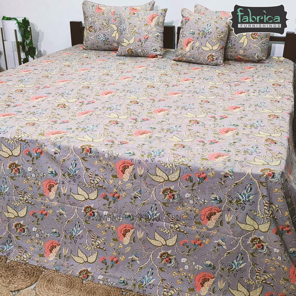 Anokhi Printed Quilted 5 Pcs King Size Bedsheet Set