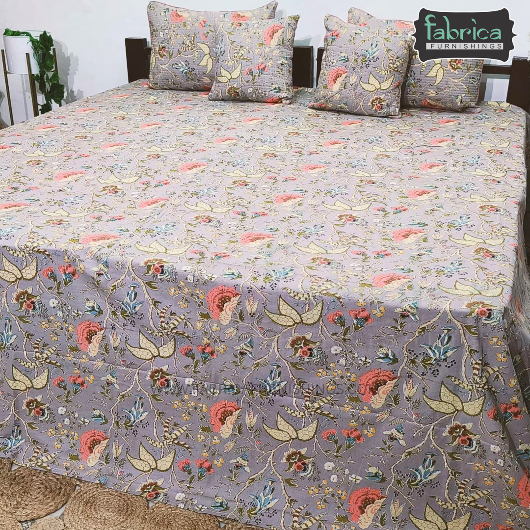 Anokhi Printed Quilted 5 Pcs King Size Bedsheet Set