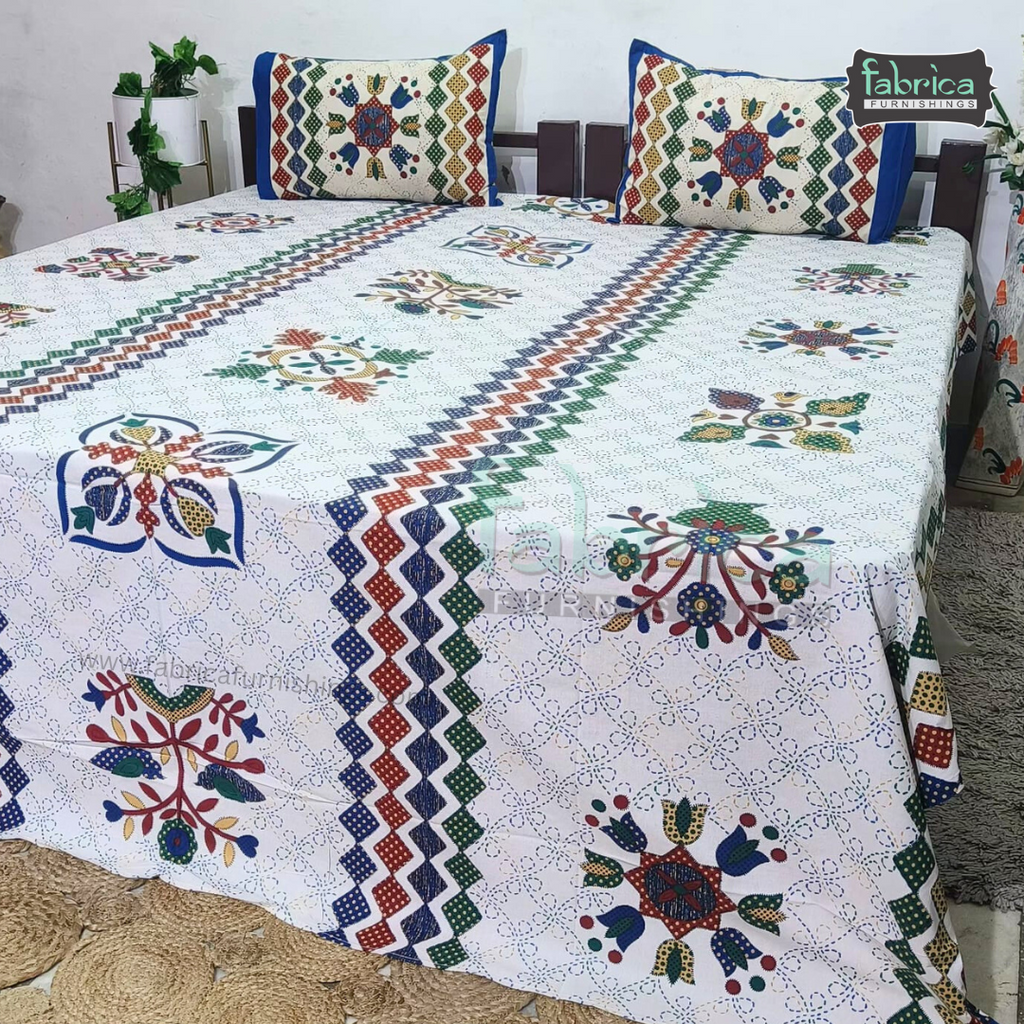 Gujri Traditional  print pure cotton King Size Bedsheet