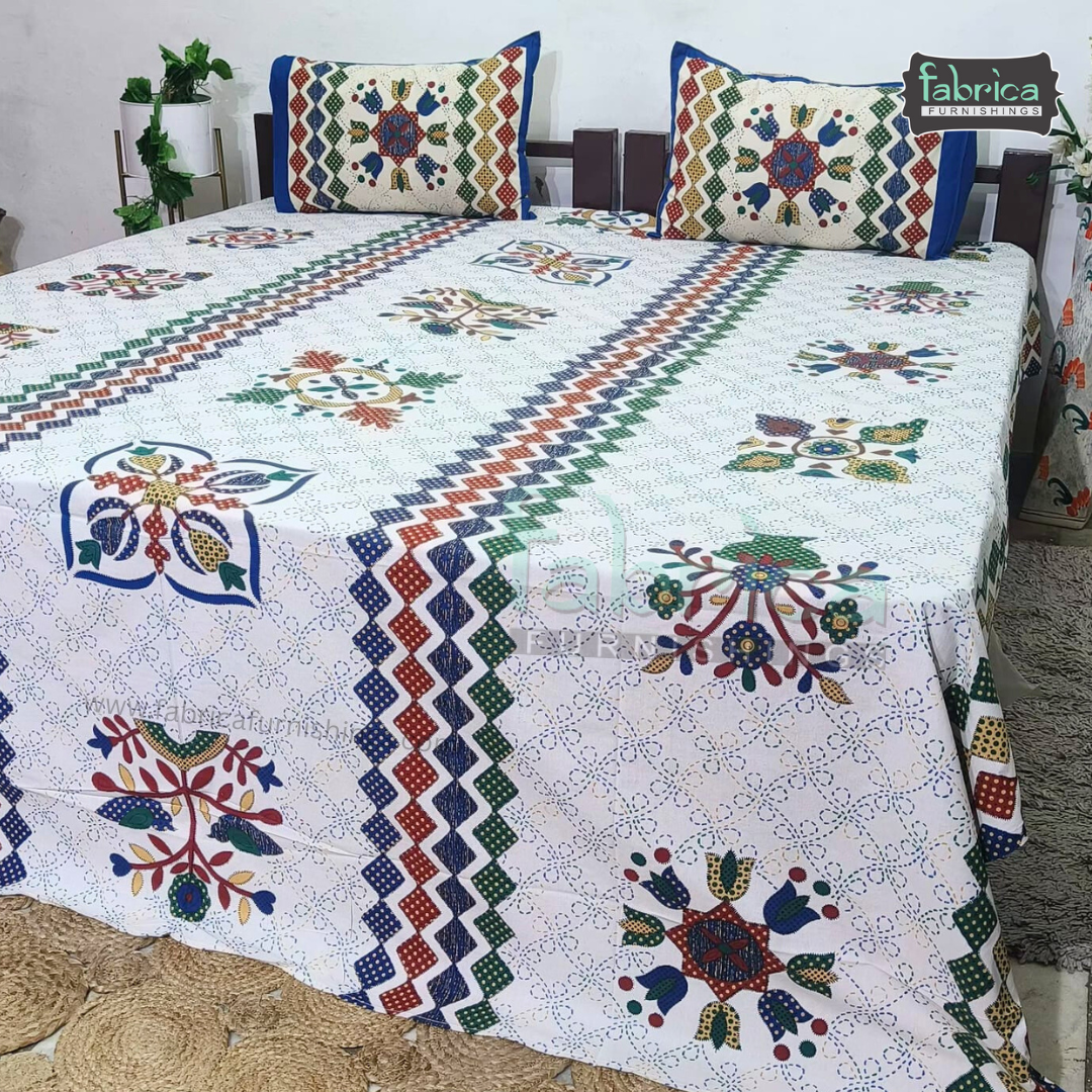 Gujri Traditional  print pure cotton King Size Bedsheet