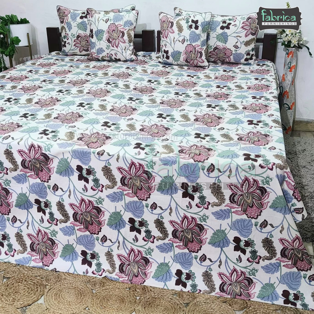 Anokhi Printed Quilted 5 Pcs King Size Bedsheet Set