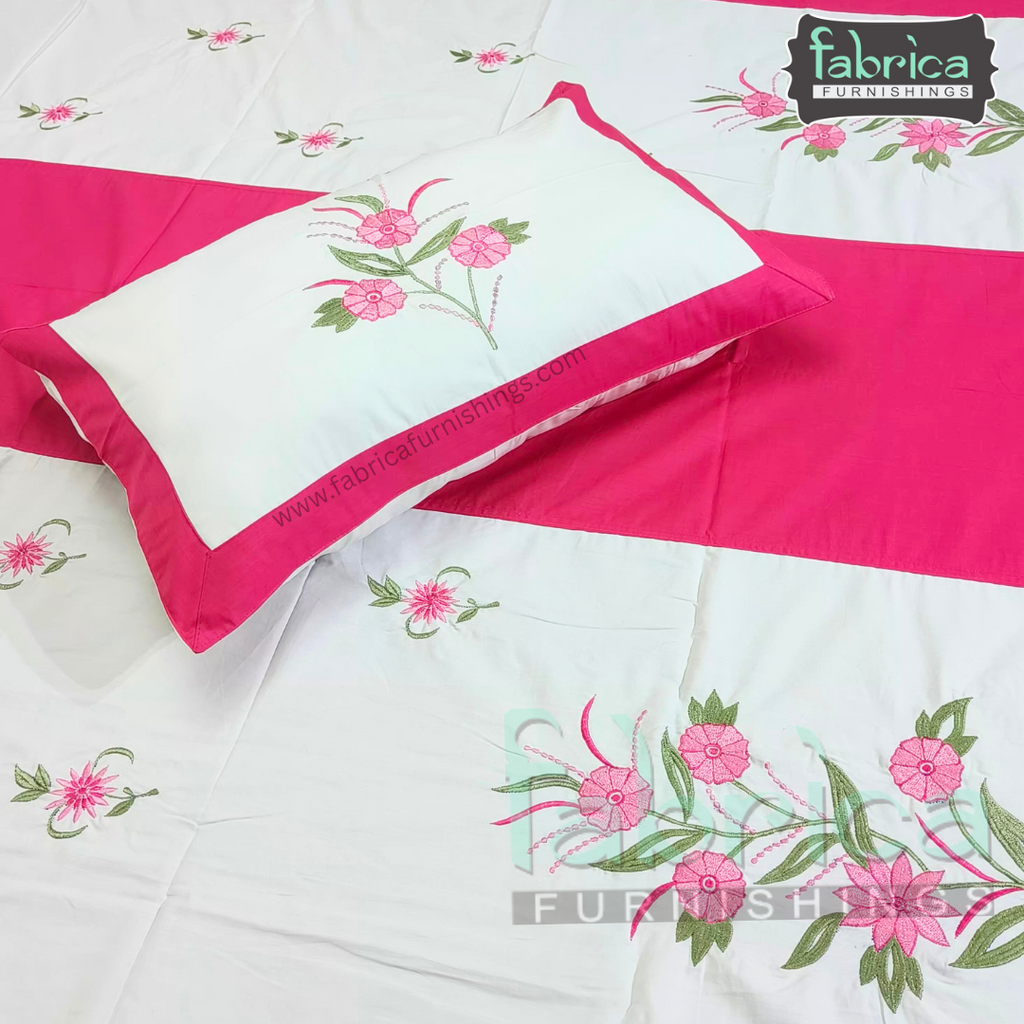 Dreamy Decor Pure Cotton King Size Embroidered Bedsheet