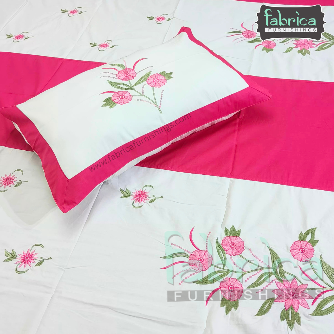 Dreamy Decor Pure Cotton King Size Embroidered Bedsheet