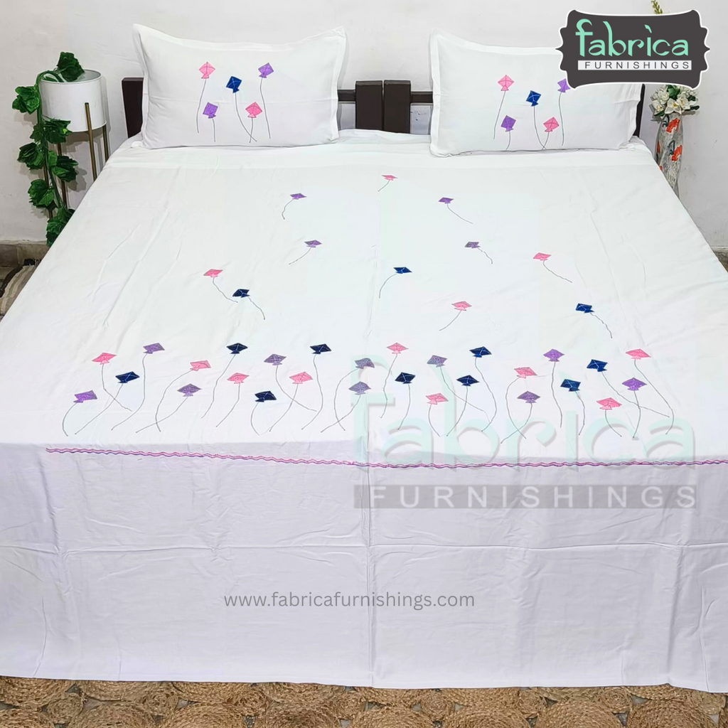 Dreamy Decor Pure Cotton King Size Embroidered Bedsheet