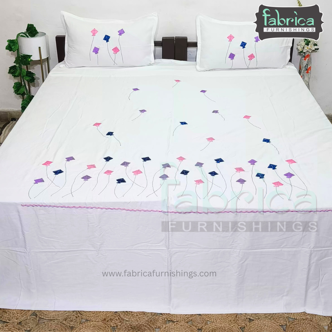 Dreamy Decor Pure Cotton King Size Embroidered Bedsheet