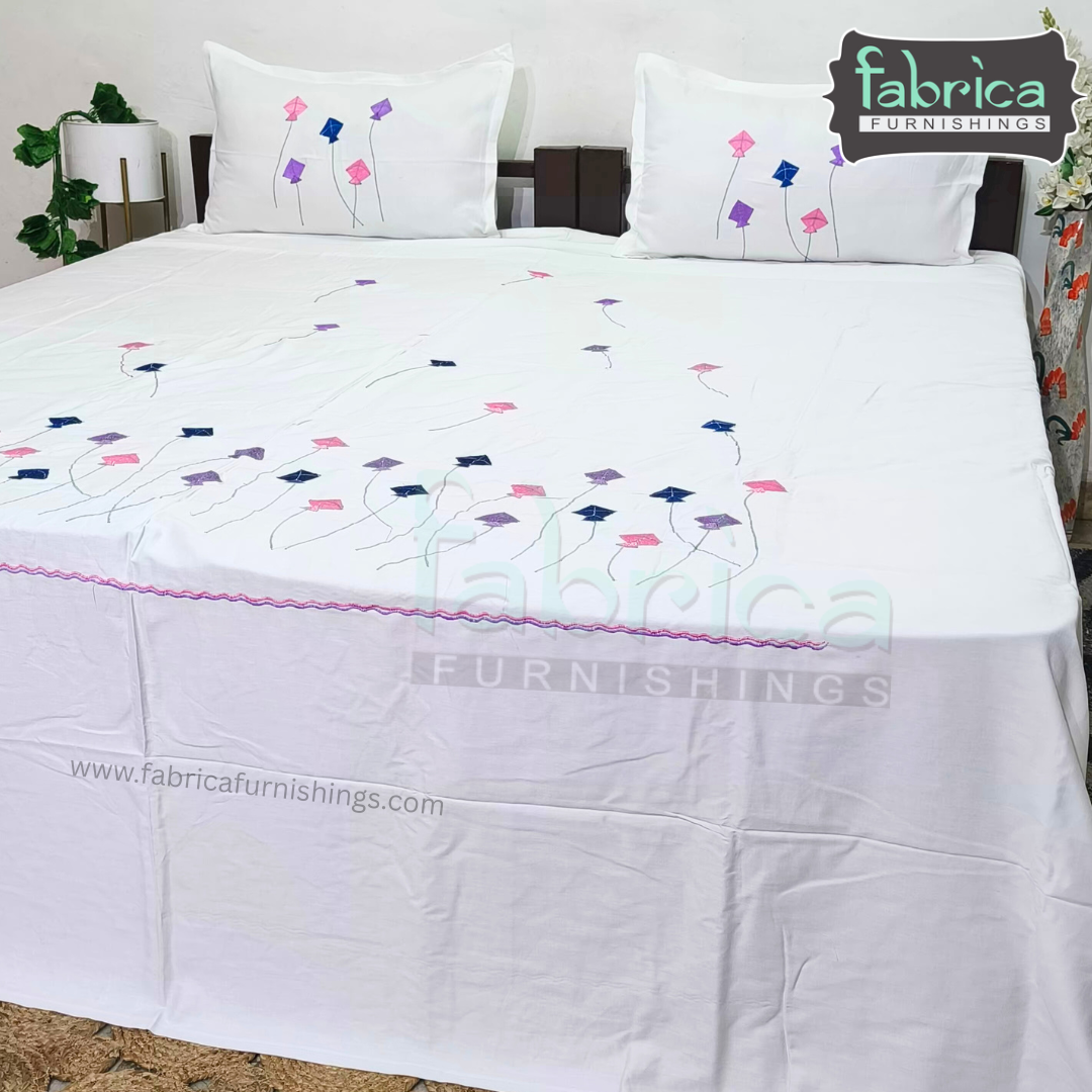 Dreamy Decor Pure Cotton King Size Embroidered Bedsheet