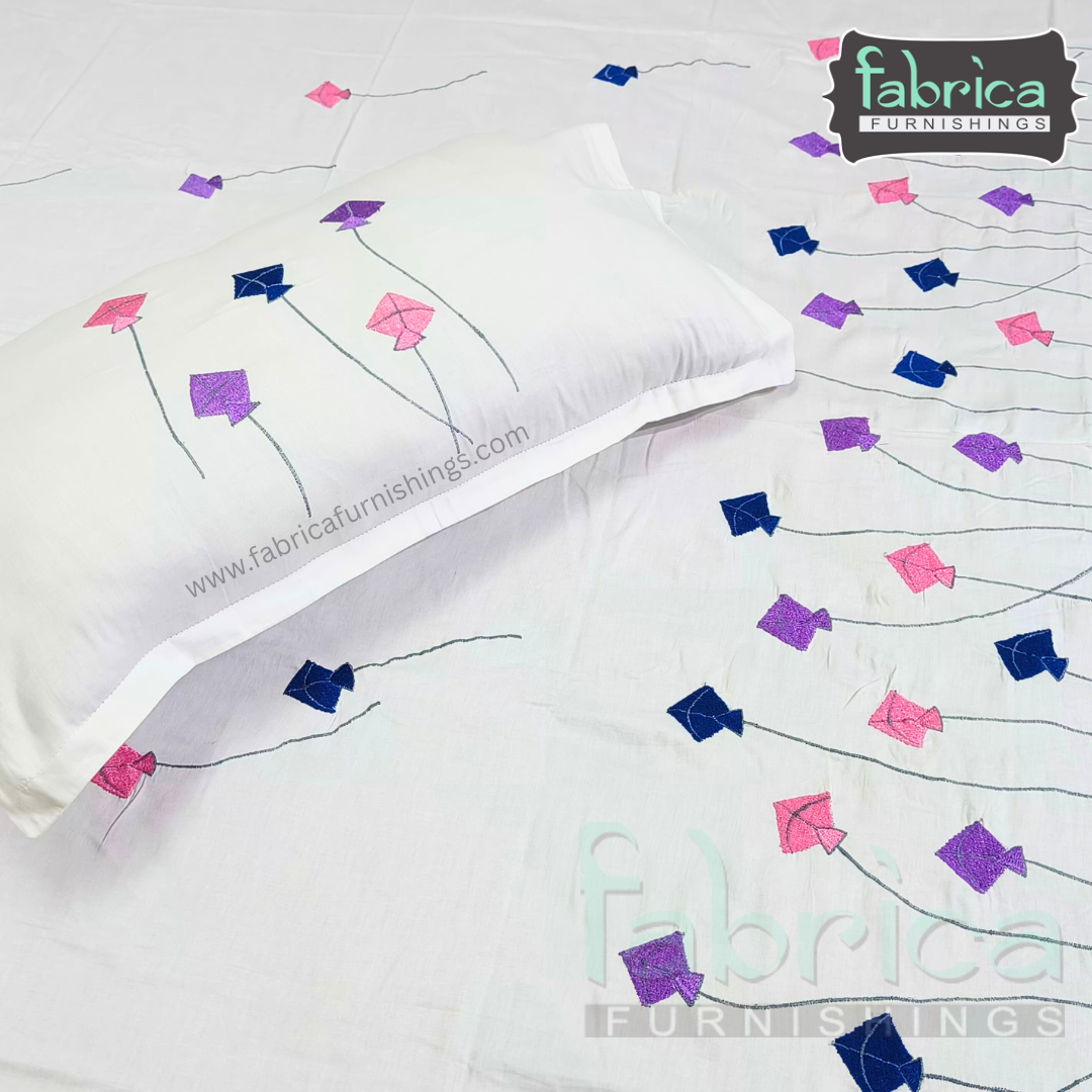 Dreamy Decor Pure Cotton King Size Embroidered Bedsheet