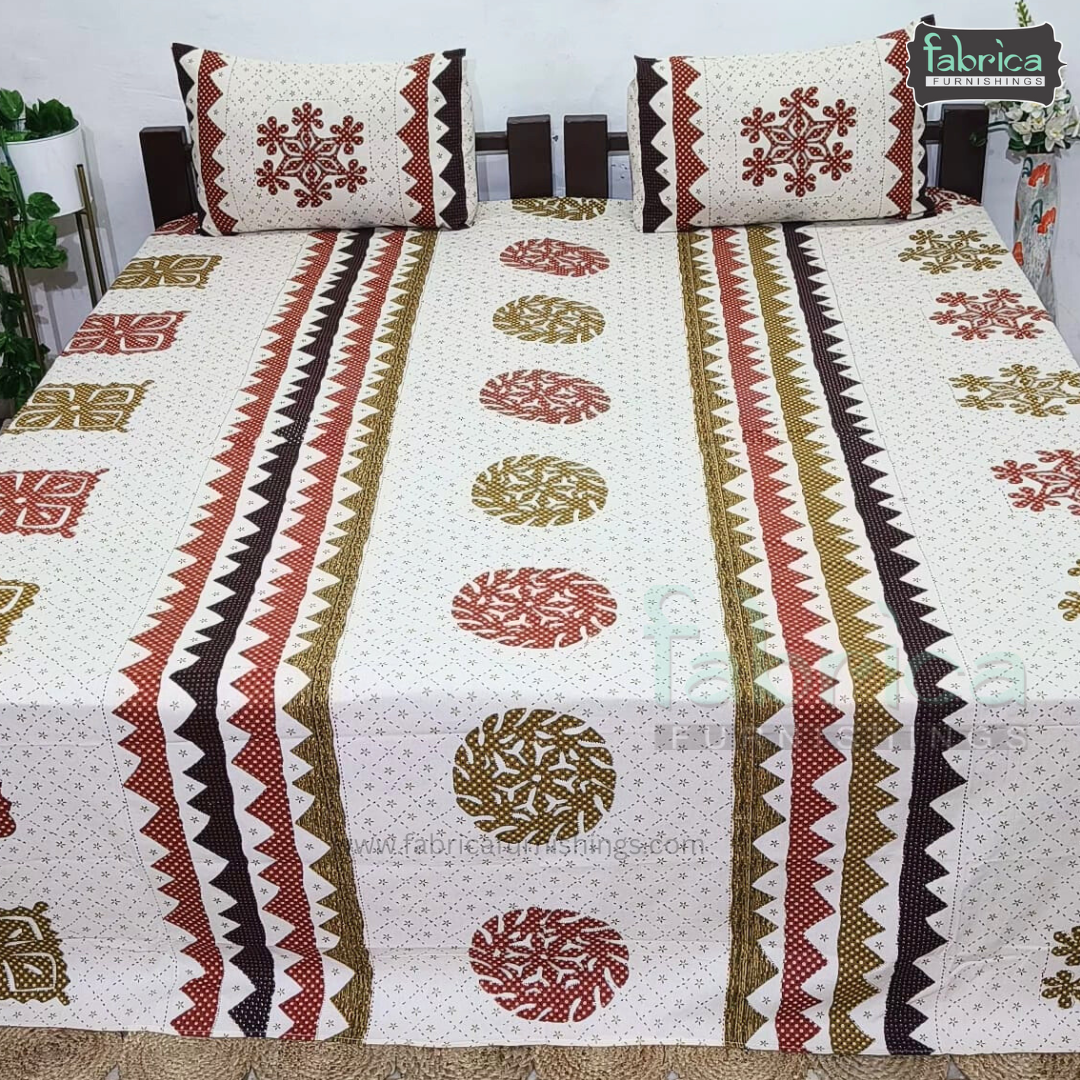 Gujri Traditional  print pure cotton King Size Bedsheet