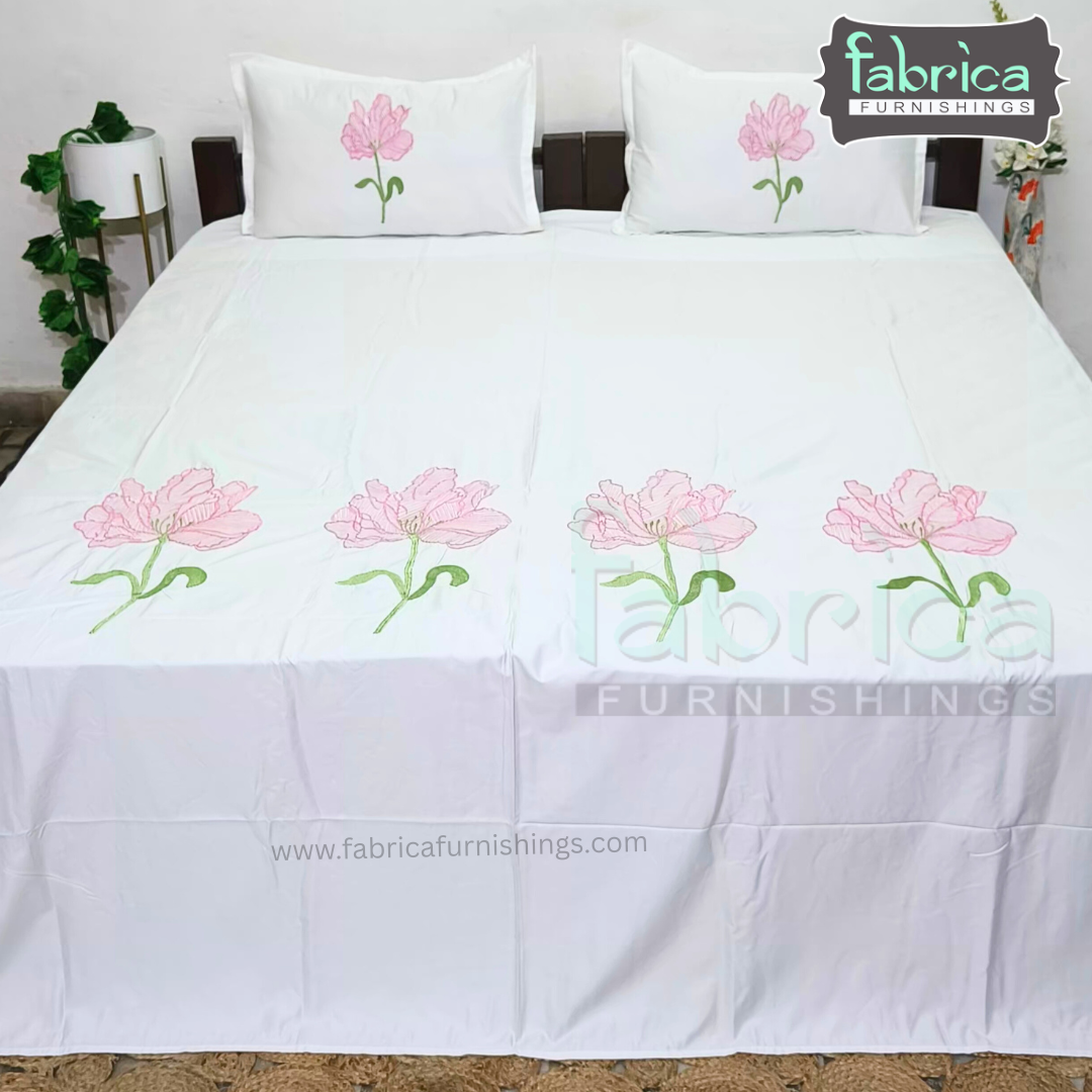 Dreamy Decor Pure Cotton King Size Embroidered Bedsheet
