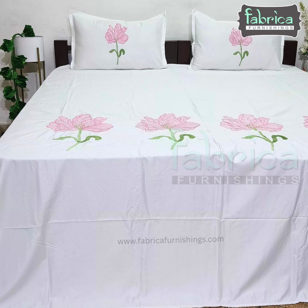 Dreamy Decor Pure Cotton King Size Embroidered Bedsheet