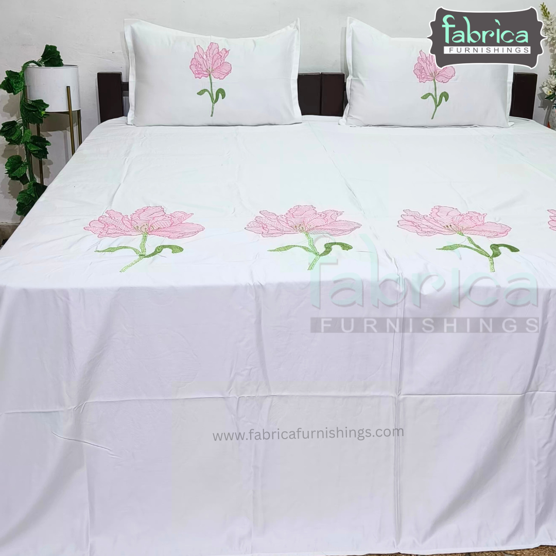 Dreamy Decor Pure Cotton King Size Embroidered Bedsheet