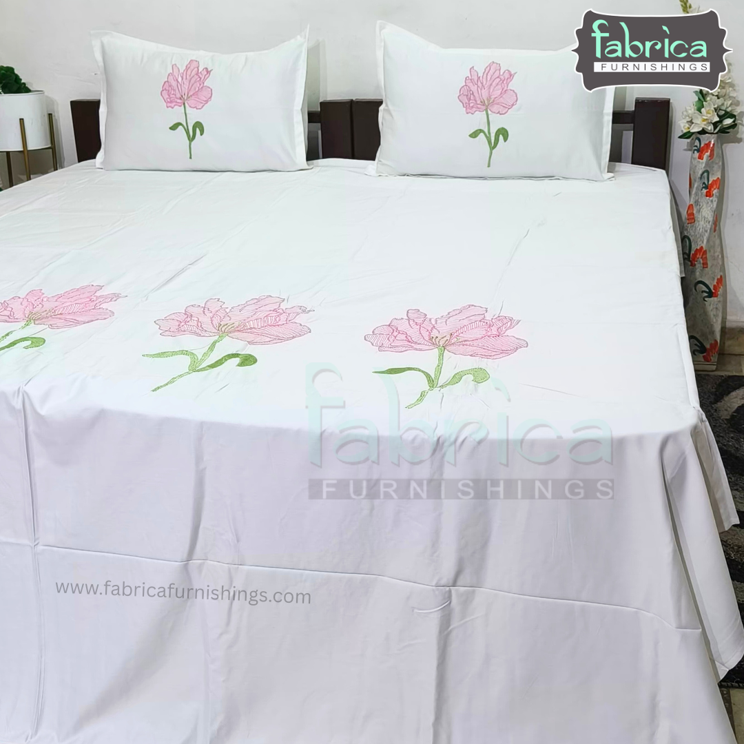 Dreamy Decor Pure Cotton King Size Embroidered Bedsheet