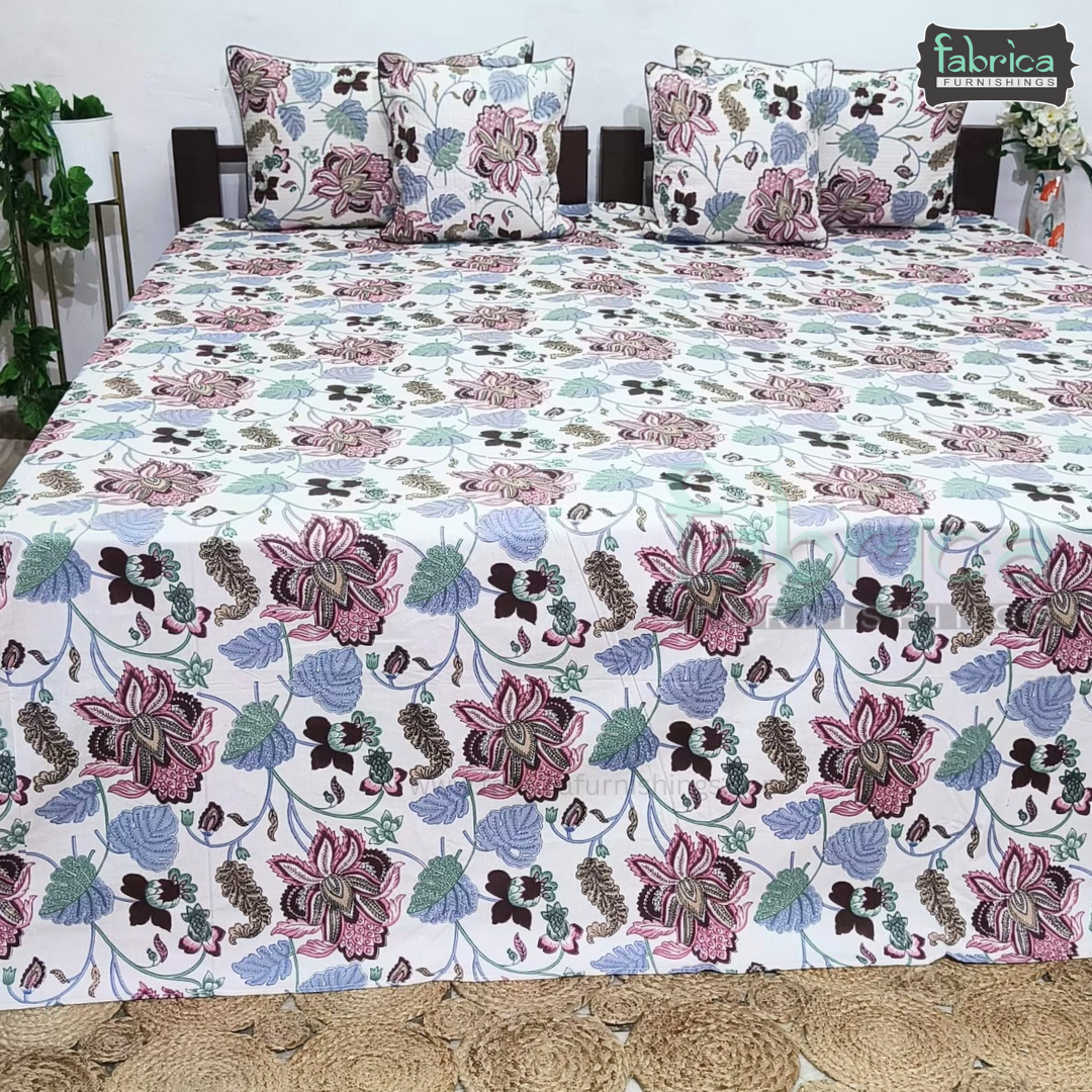 Anokhi Printed Quilted 5 Pcs King Size Bedsheet Set
