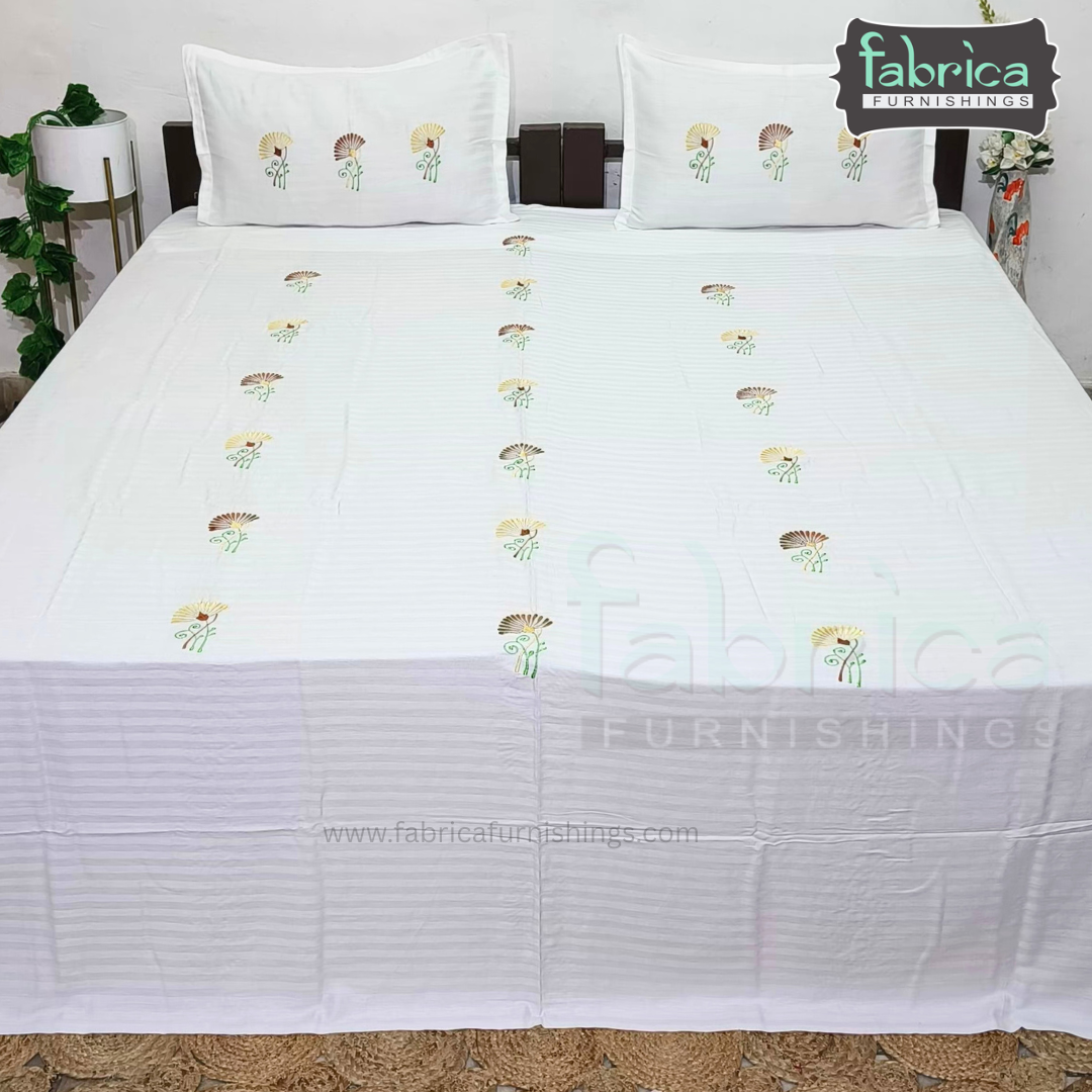 Dreamy Decor Pure Cotton King Size Embroidered Bedsheet