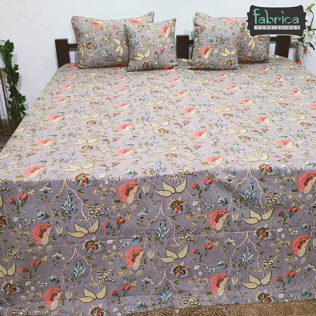 Anokhi Printed Quilted 5 Pcs King Size Bedsheet Set