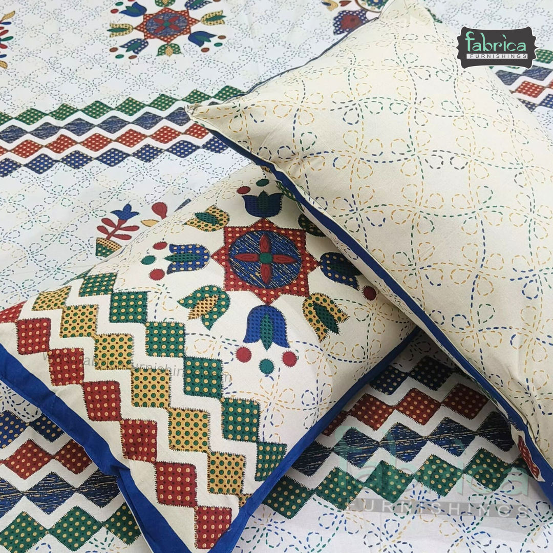 Gujri Traditional  print pure cotton King Size Bedsheet