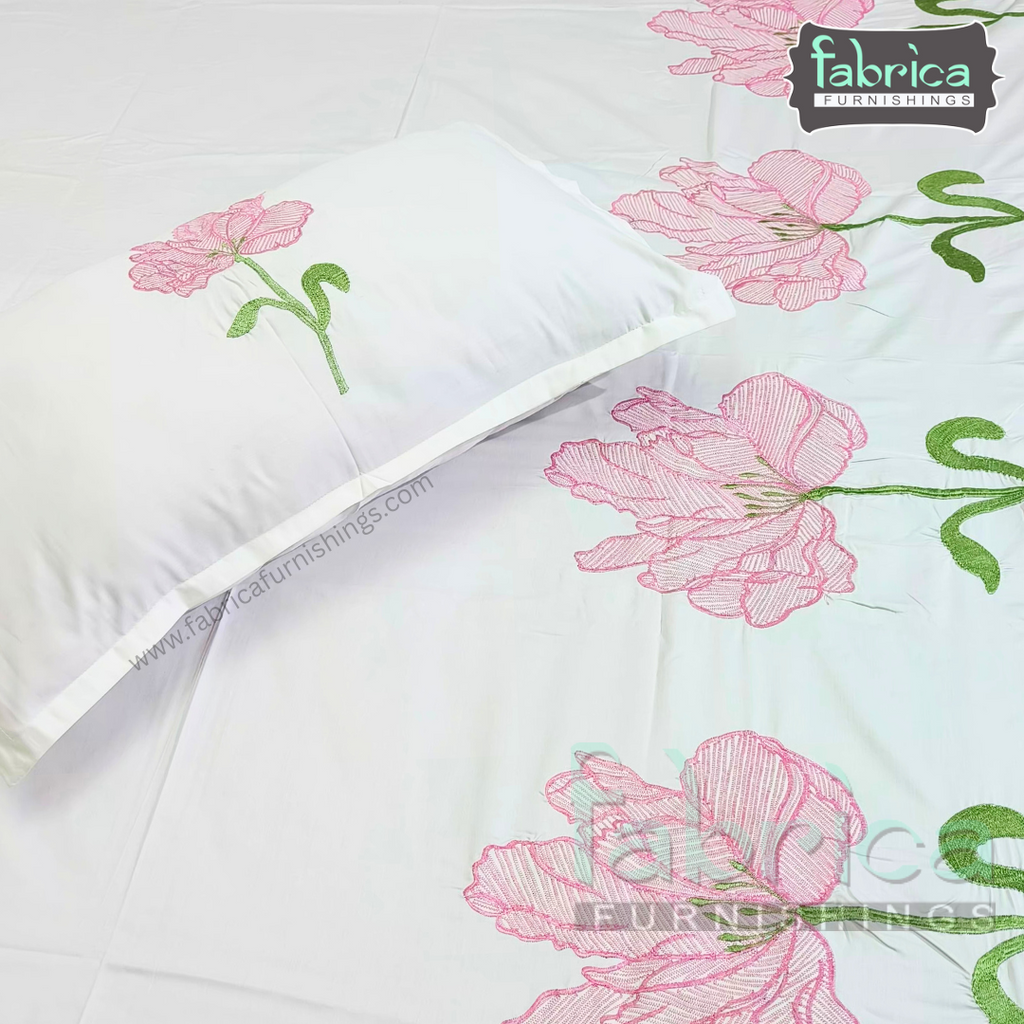 Dreamy Decor Pure Cotton King Size Embroidered Bedsheet