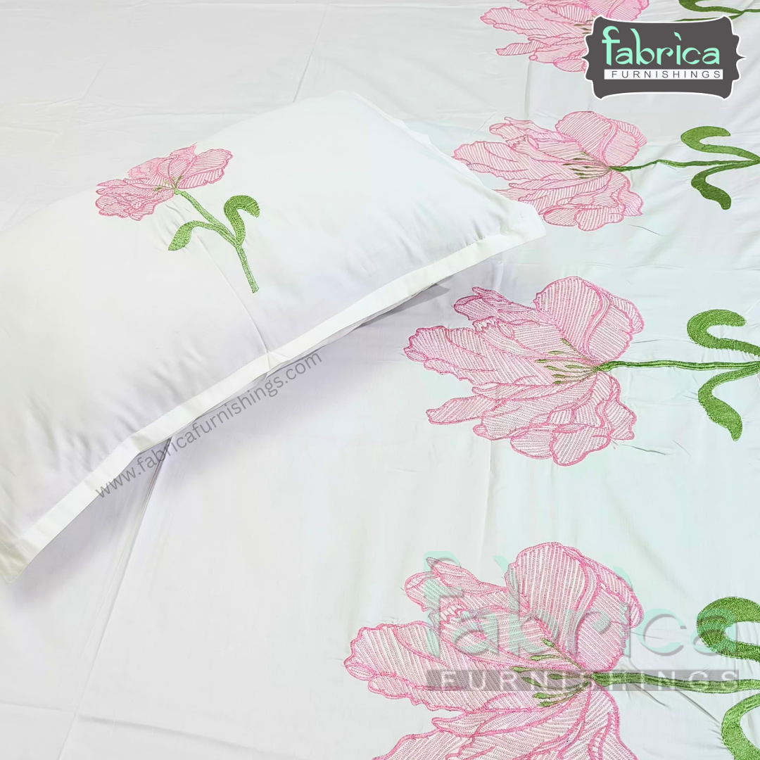 Dreamy Decor Pure Cotton King Size Embroidered Bedsheet