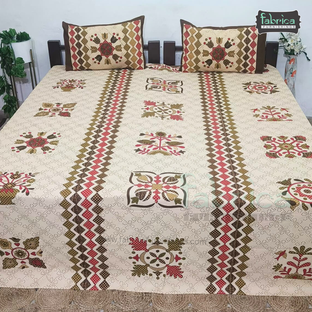 Gujri Traditional  print pure cotton King Size Bedsheet