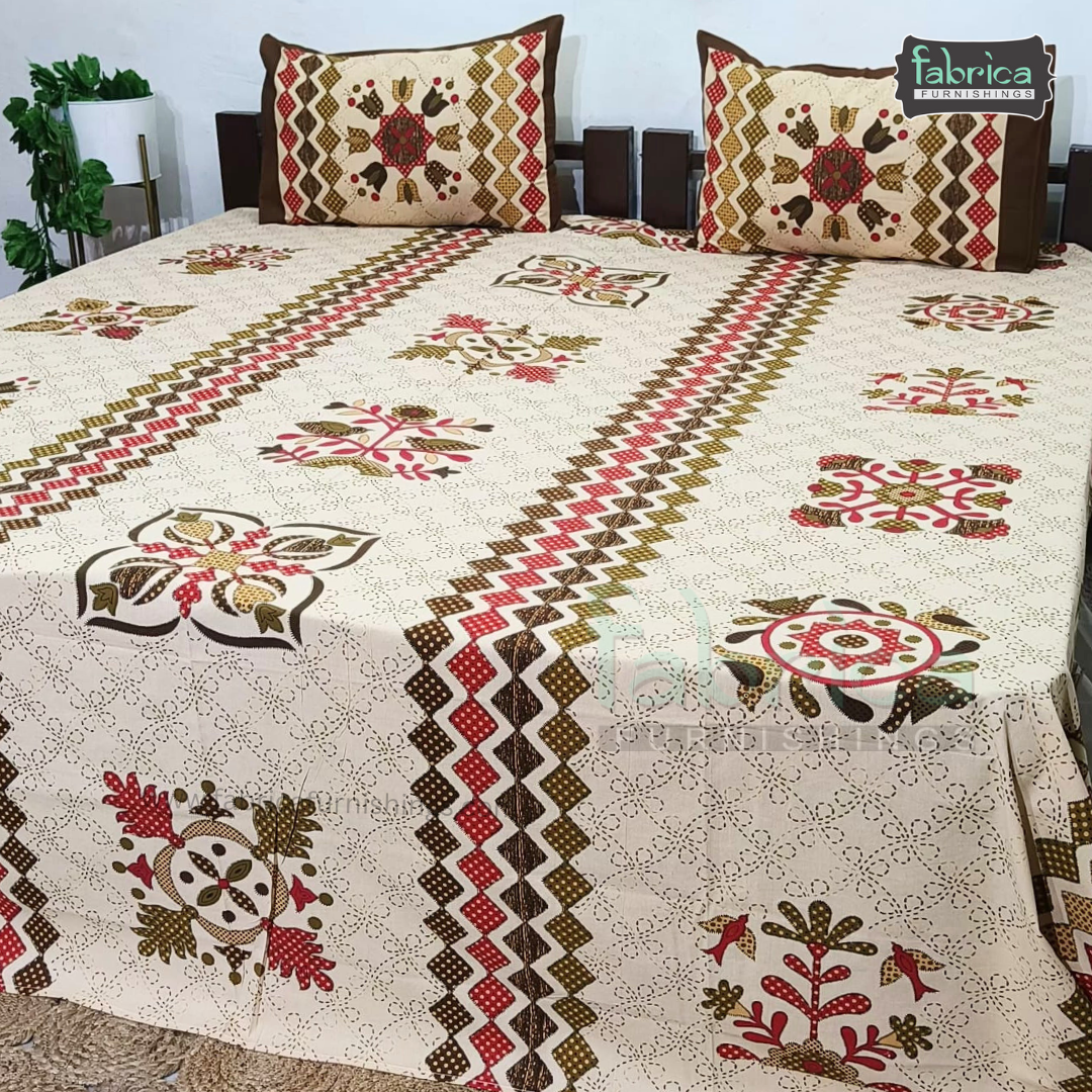 Gujri Traditional  print pure cotton King Size Bedsheet
