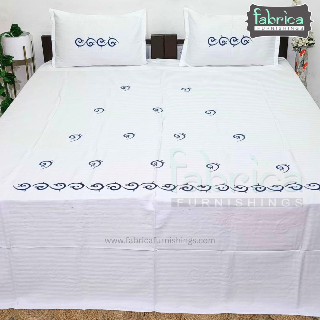 Dreamy Decor Pure Cotton King Size Embroidered Bedsheet