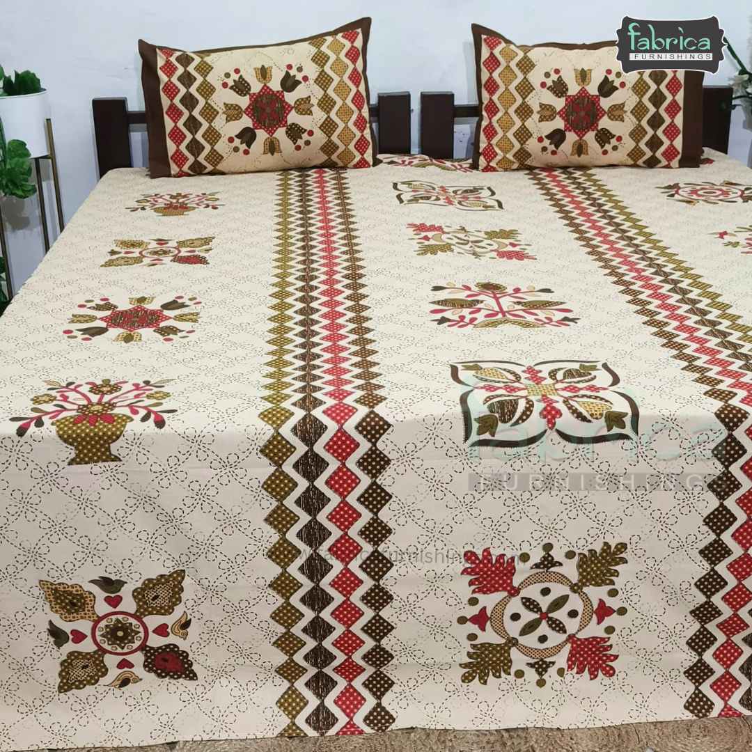 Gujri Traditional  print pure cotton King Size Bedsheet