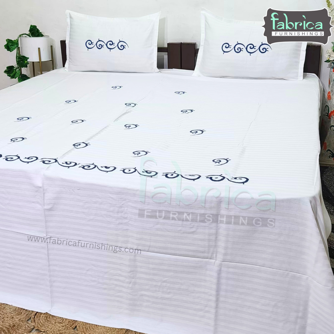 Dreamy Decor Pure Cotton King Size Embroidered Bedsheet