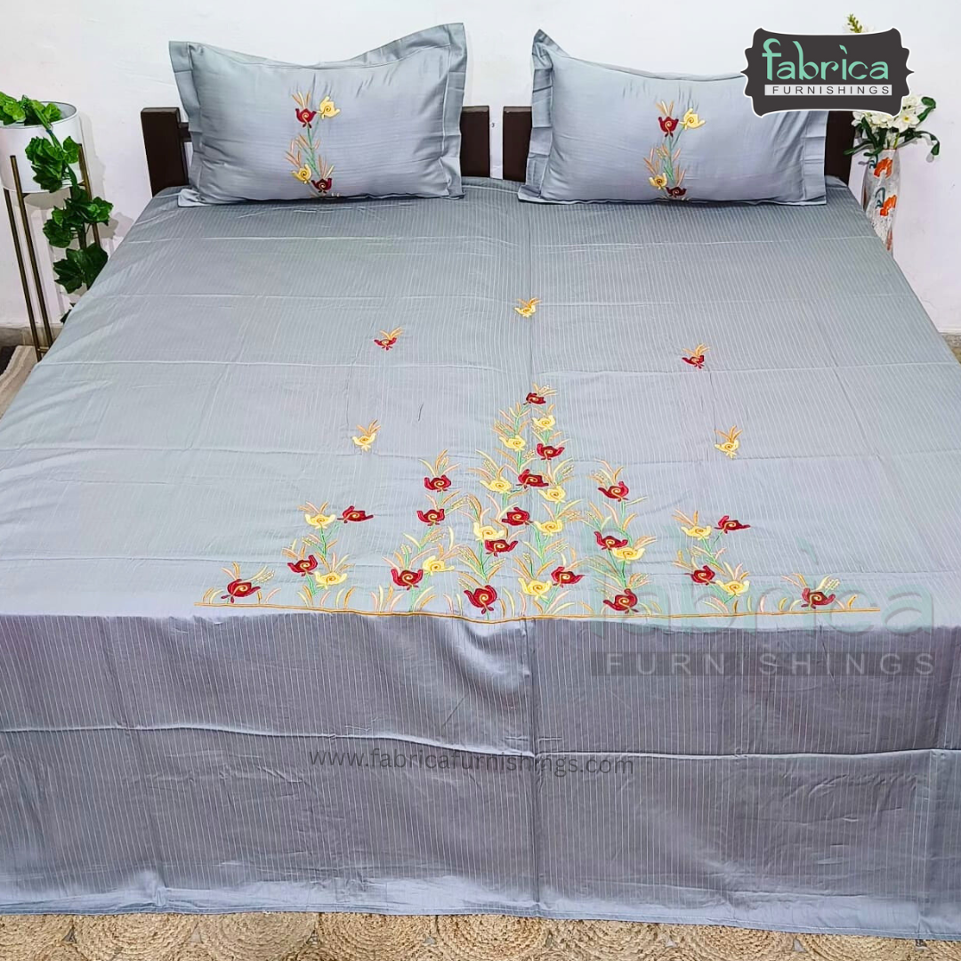 Kasturi Designer Pure Cotton Embroidered king Size Bedsheet