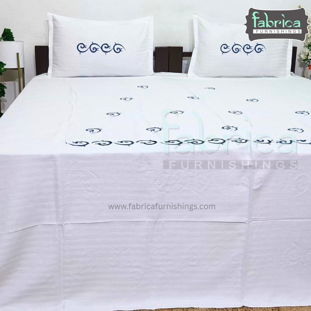 Dreamy Decor Pure Cotton King Size Embroidered Bedsheet