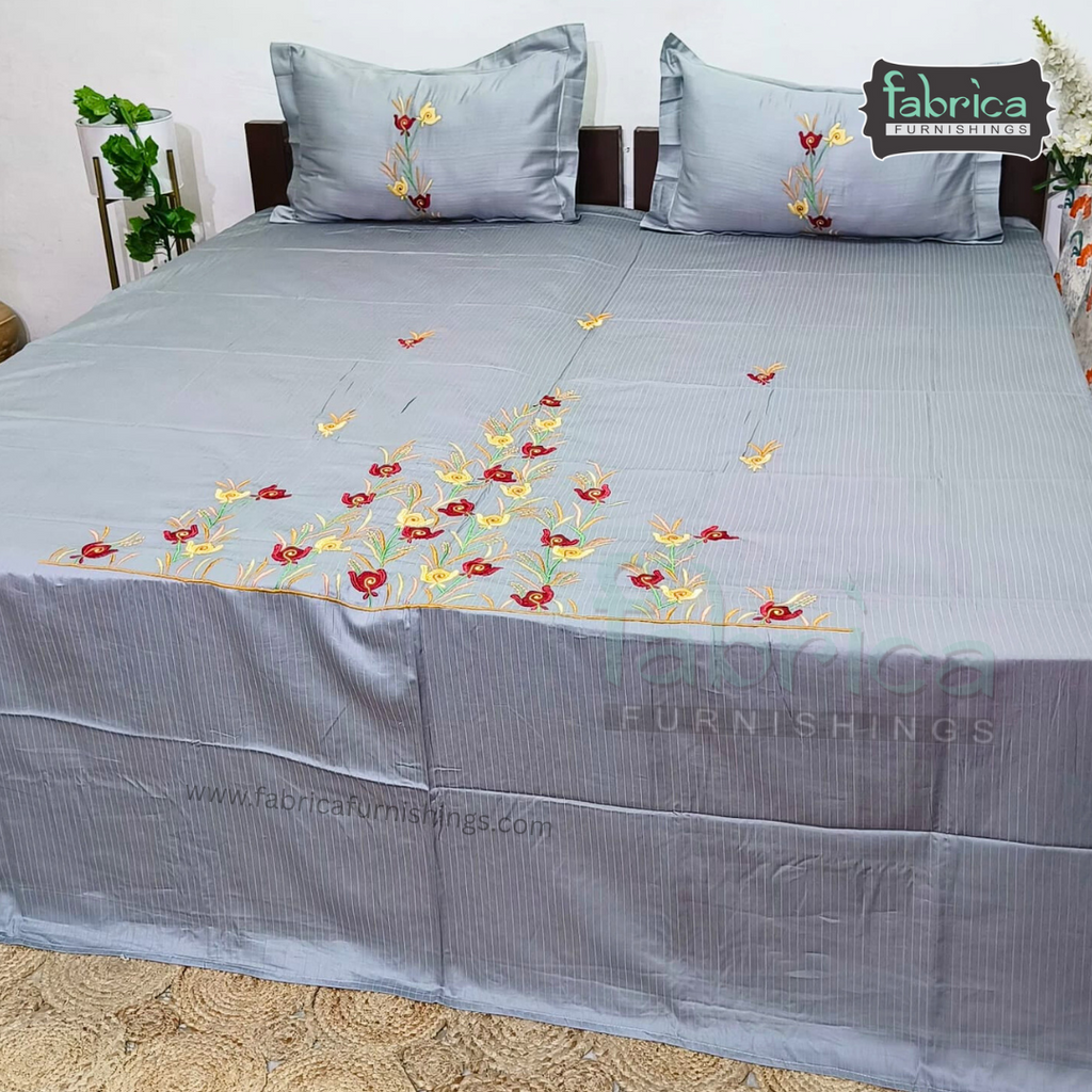Kasturi Designer Pure Cotton Embroidered king Size Bedsheet