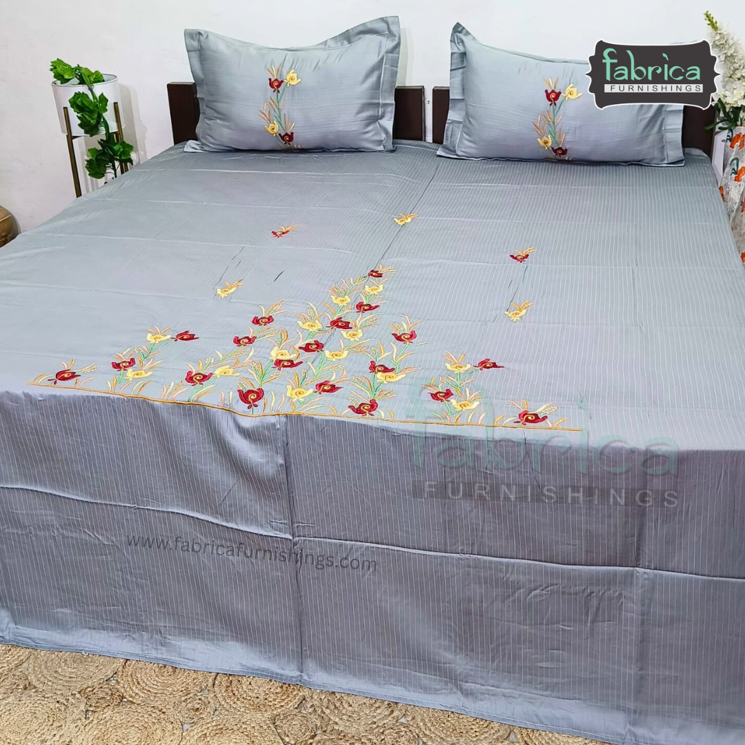 Kasturi Designer Pure Cotton Embroidered king Size Bedsheet