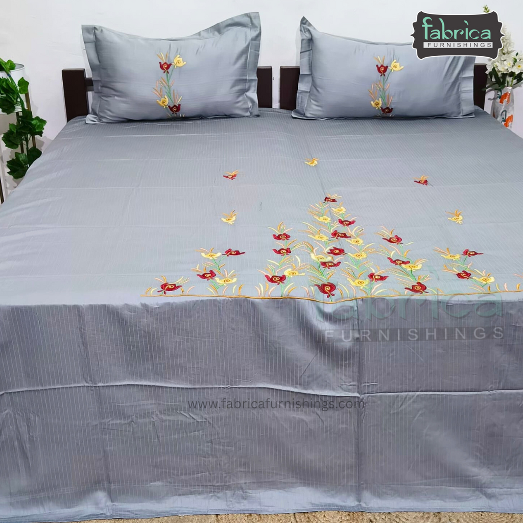 Kasturi Designer Pure Cotton Embroidered king Size Bedsheet