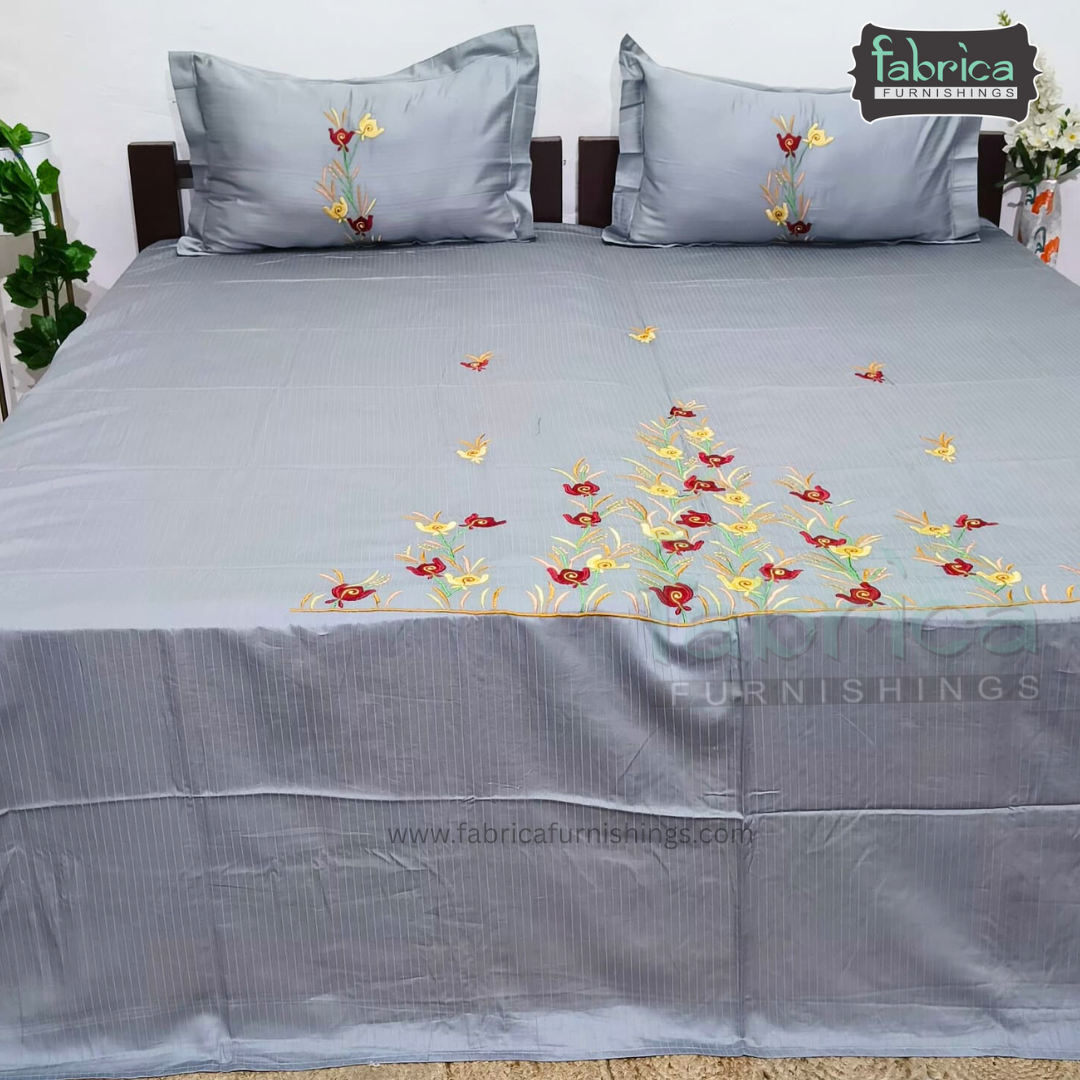 Kasturi Designer Pure Cotton Embroidered king Size Bedsheet