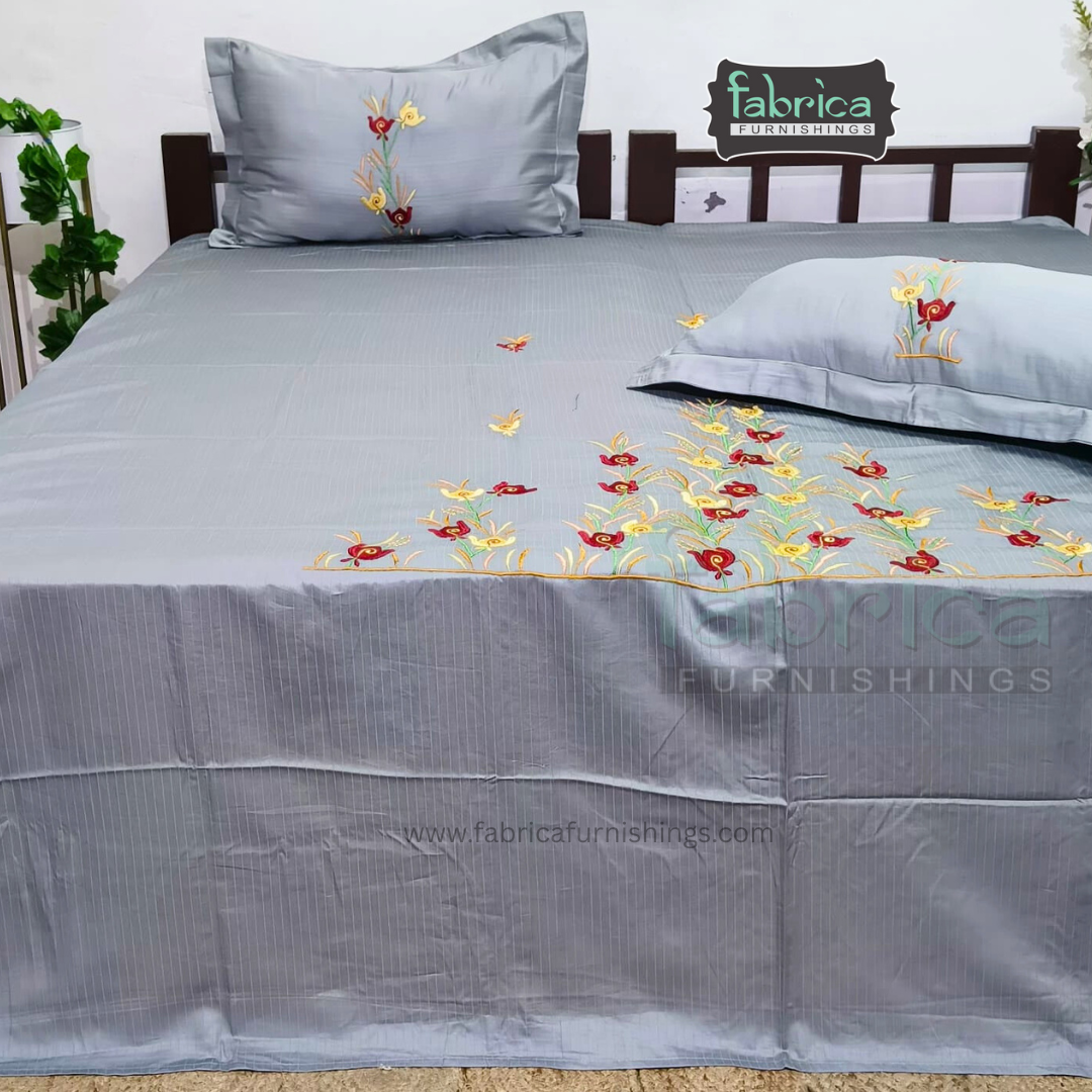 Kasturi Designer Pure Cotton Embroidered king Size Bedsheet